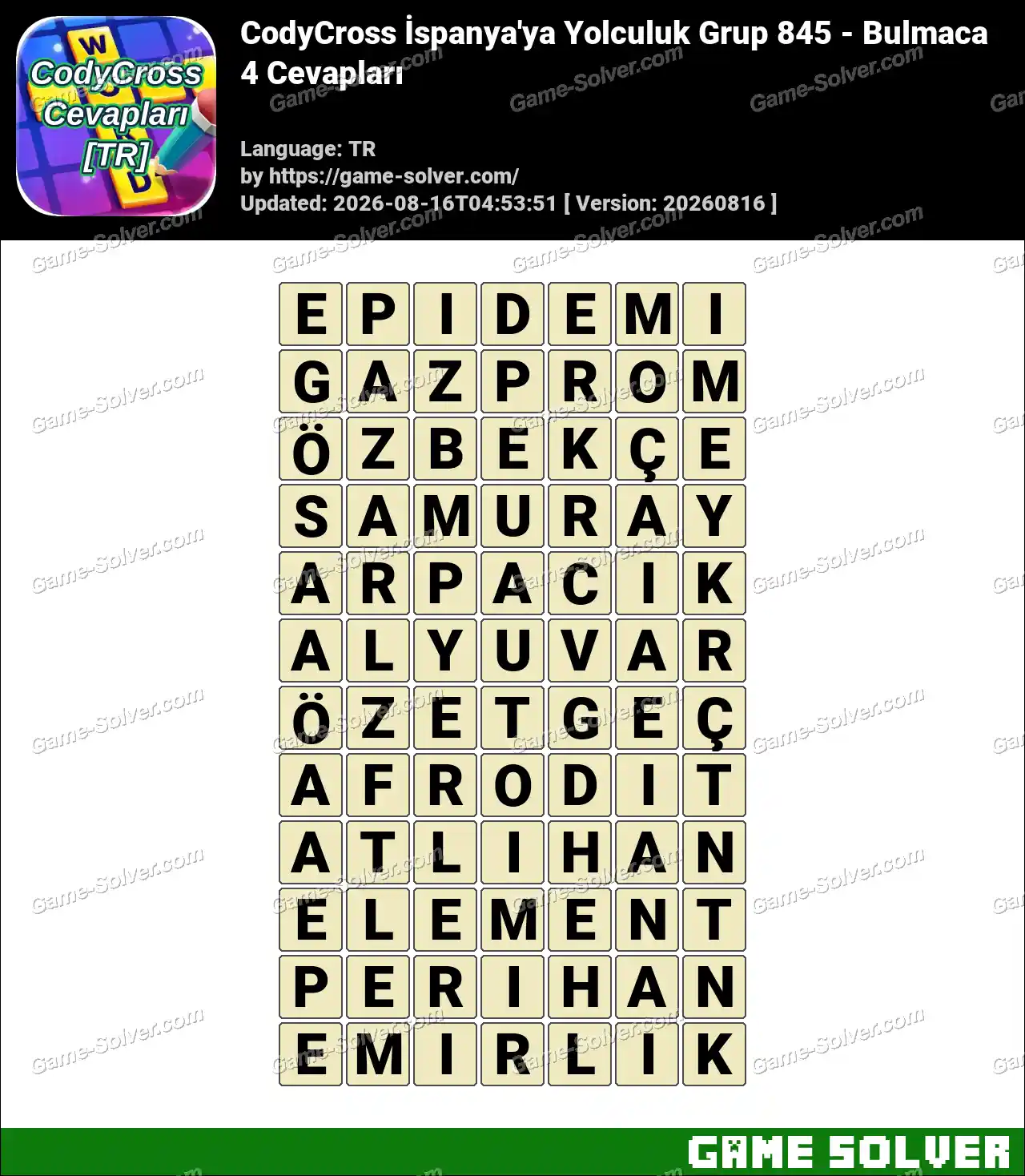 CodyCross İspanya’ya Yolculuk Grup 845 – Bulmaca 4 Cevapları